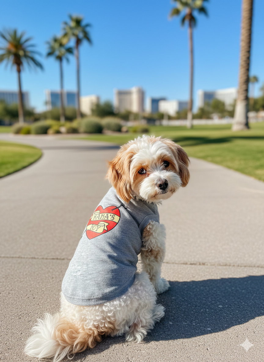 Mama’s Boy Dog T-Shirt – Retro Heart Graphic Tee for Dogs