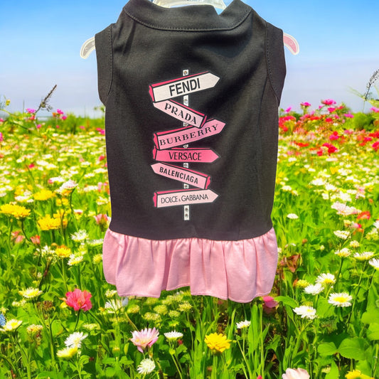 Designer Diva Dog Dress - Luxe Label Street Signs with Rhinestones