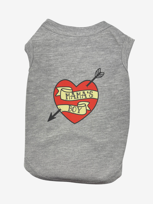 Mama’s Boy Dog T-Shirt – Retro Heart Graphic Tee for Dogs